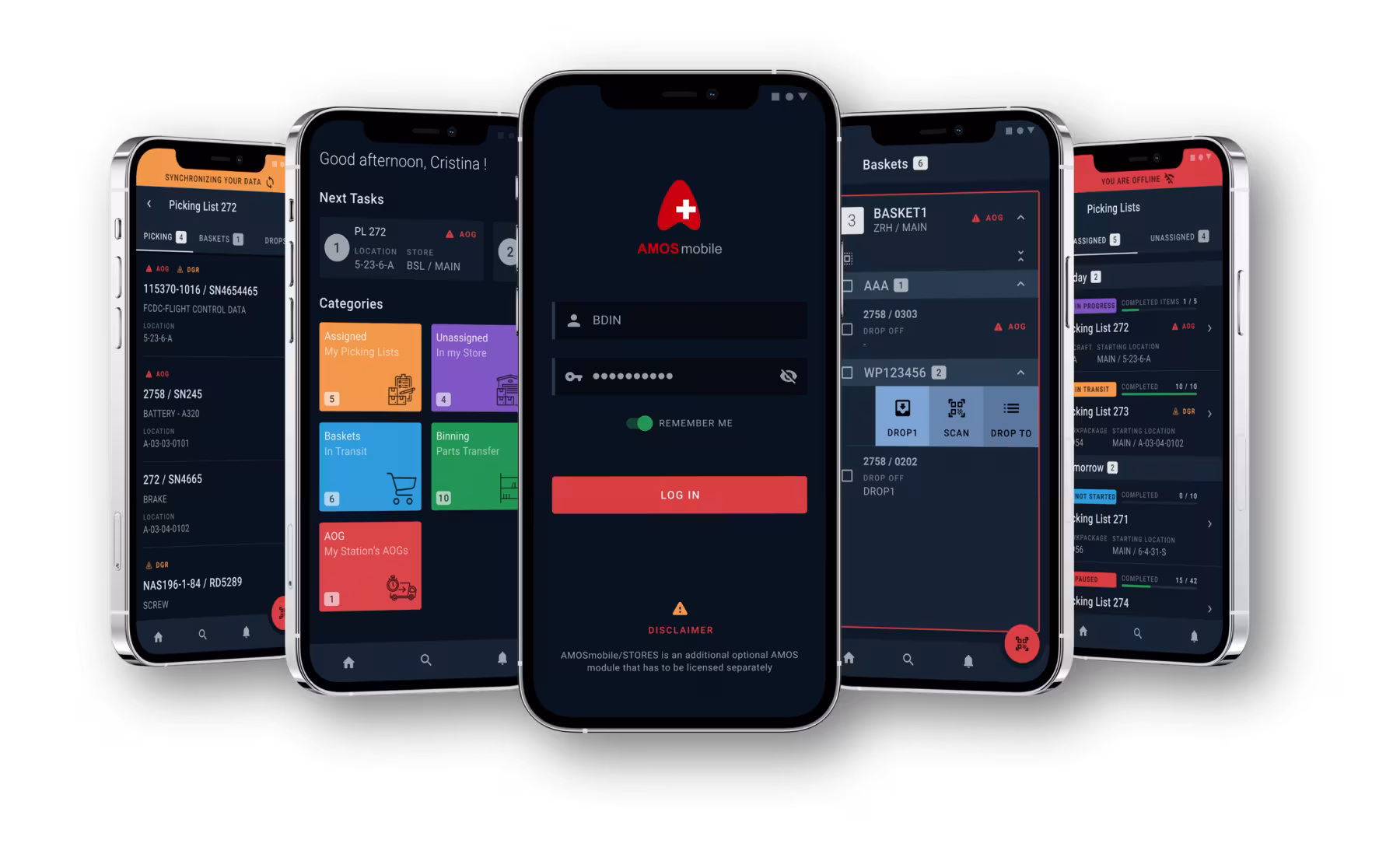 AMOSmobile/STORES screenshots on mobile devices